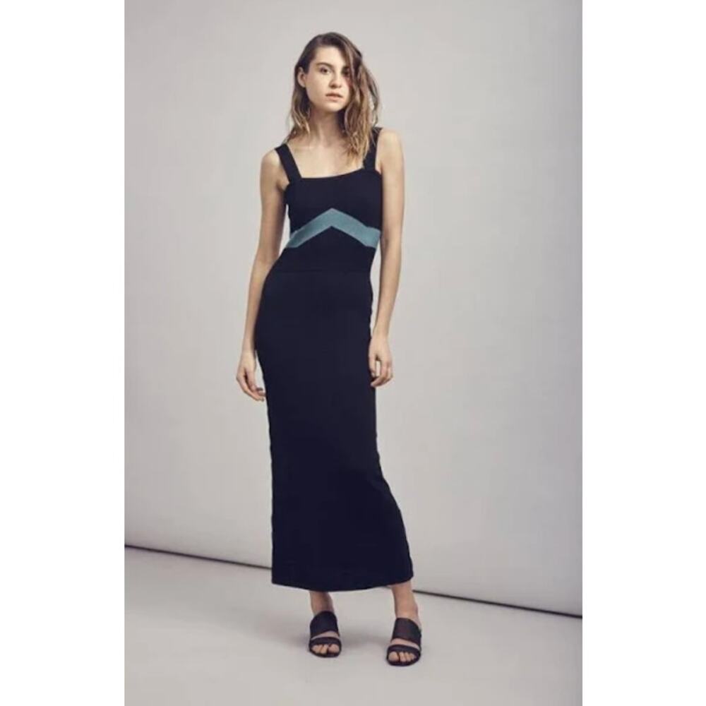 Mila Zovko Luna Knit Strppy Sleeveless Cotton Black & Teal Maxi Dress Small